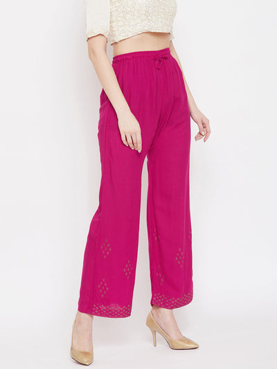 Clora Magenta Straight Embellished Palazzo