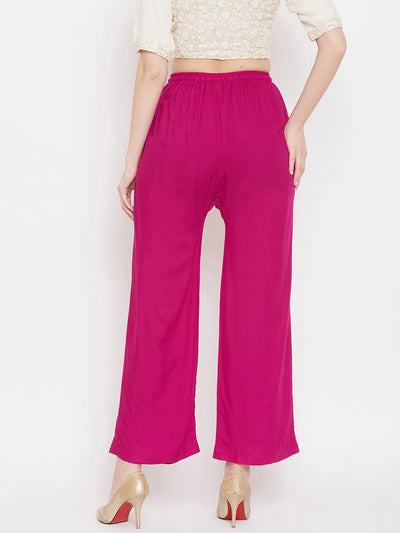 Clora Magenta Straight Embellished Palazzo