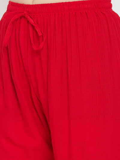 Clora Red Hem Design Embroidered Straight Palazzo