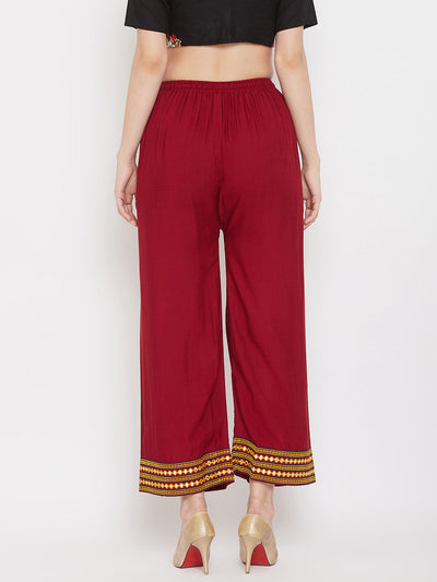 Clora Maroon Hem Design Embroidered Straight Palazzo