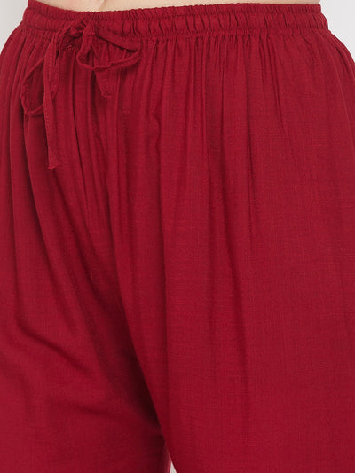 Clora Maroon Hem Design Embroidered Straight Palazzo