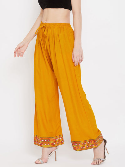 Clora Mustard Hem Design Embroidered Straight Palazzo