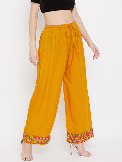 Clora Mustard Hem Design Embroidered Straight Palazzo