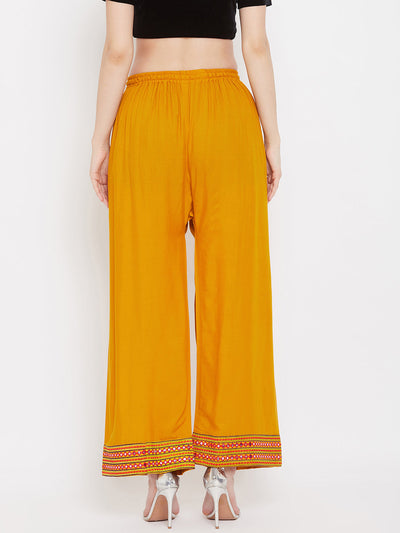 Clora Mustard Hem Design Embroidered Straight Palazzo