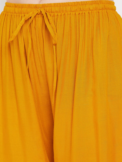Clora Mustard Hem Design Embroidered Straight Palazzo