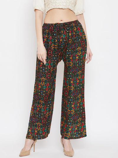 Bottle Green Printed Rayon Palazzo with vibrant patterns for a stylish look.