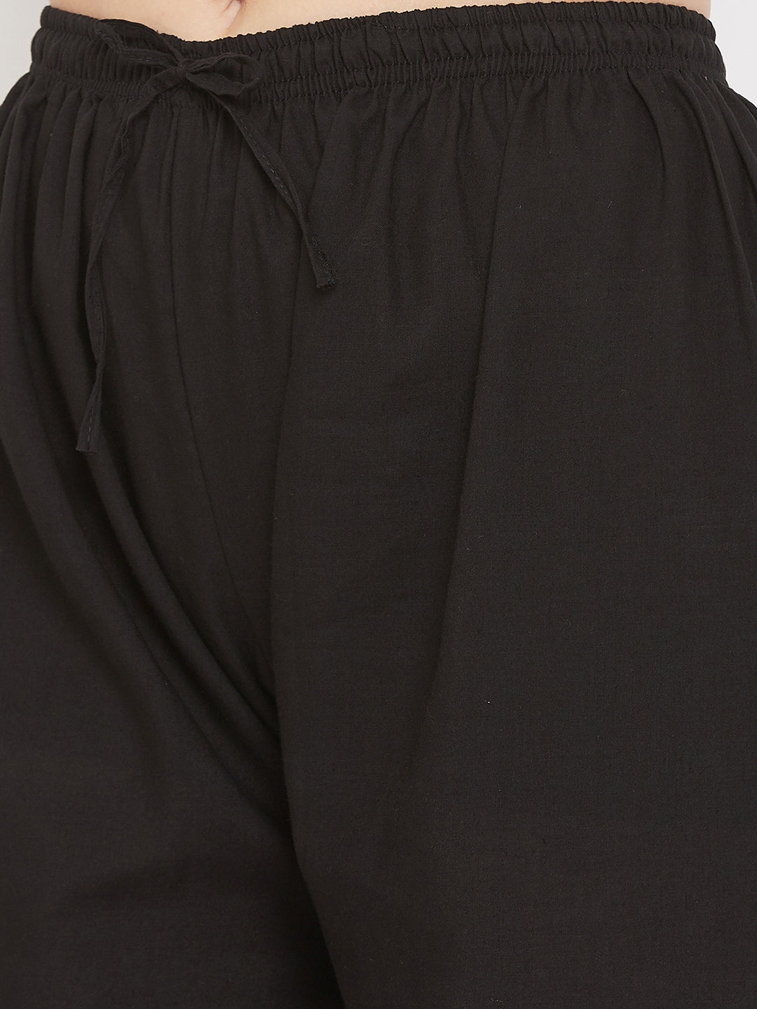Black straight embroidered palazzo with elasticated waistband.
