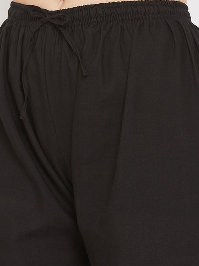 Black straight embroidered palazzo with elasticated waistband.