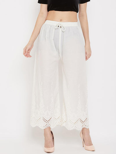 Clora Cream Straight Embroidered Palazzo