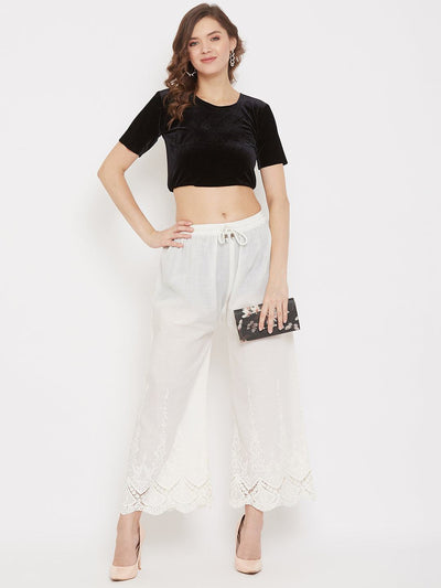 Clora Cream Straight Embroidered Palazzo