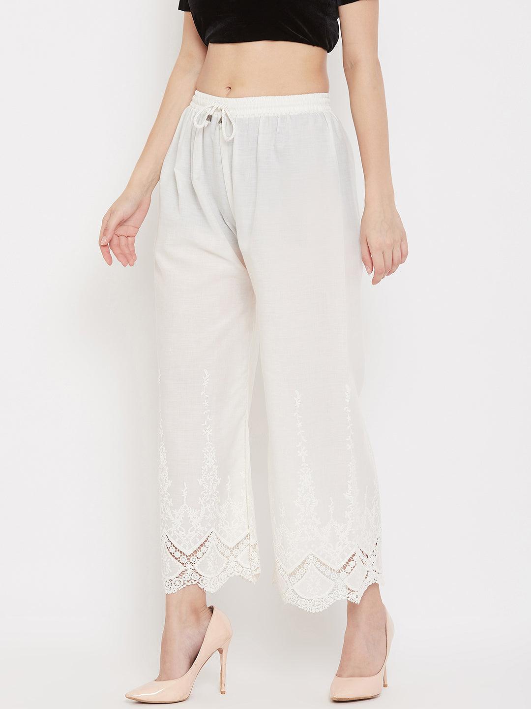 Clora Cream Straight Embroidered Palazzo
