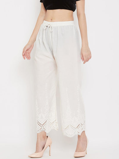 Clora Cream Straight Embroidered Palazzo