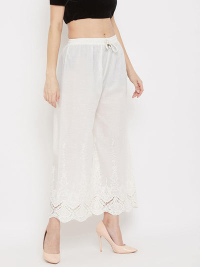 Clora Cream Straight Embroidered Palazzo