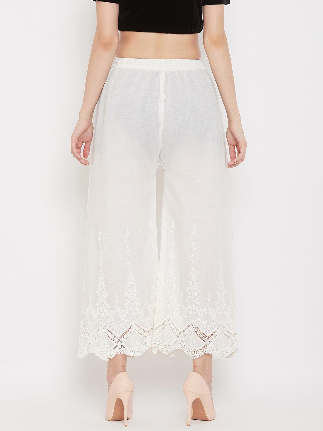 Clora Cream Straight Embroidered Palazzo