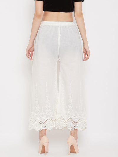Clora Cream Straight Embroidered Palazzo