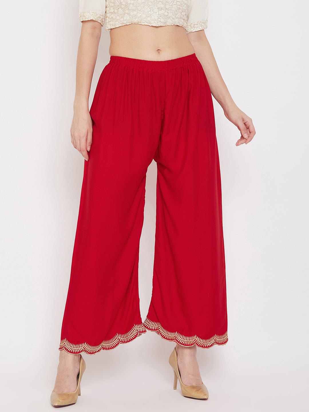 Clora Red Hem Design Straight Palazzo