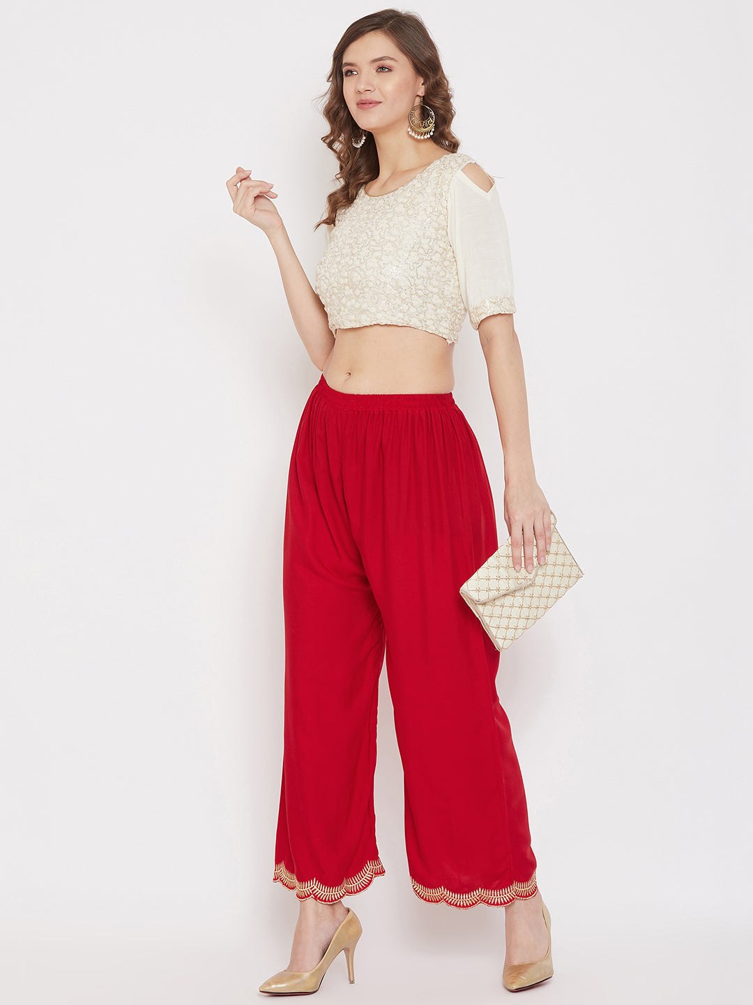 Clora Red Hem Design Straight Palazzo