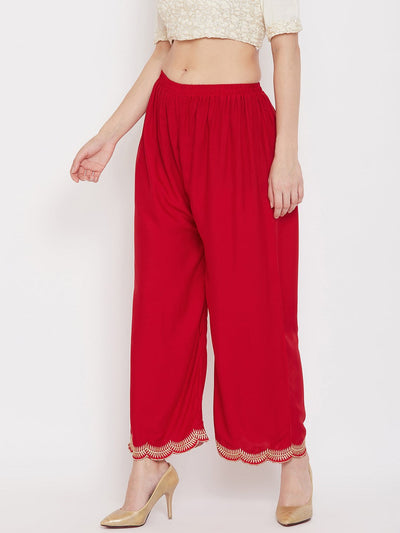 Clora Red Hem Design Straight Palazzo