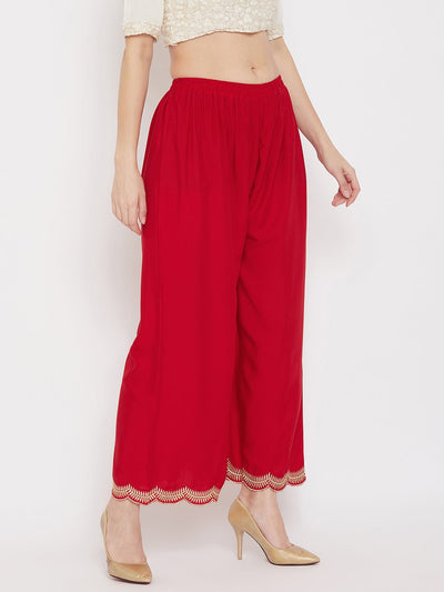 Clora Red Hem Design Straight Palazzo