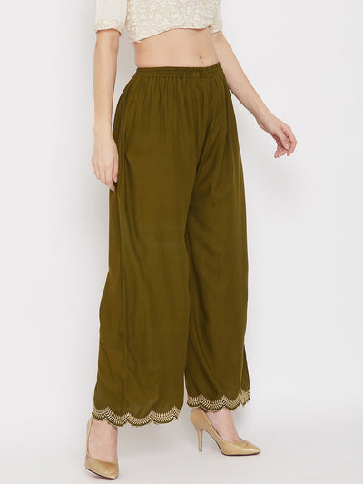 Olive Hem Design Straight Palazzo in soft Rayon fabric.