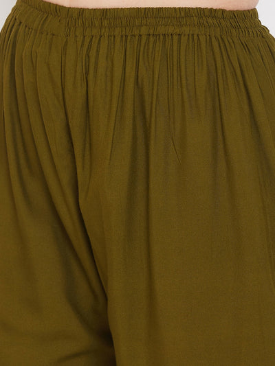Olive Hem Design Straight Palazzo in soft rayon fabric.