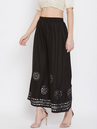 Clora Black Mirror Work Rayon Sharara