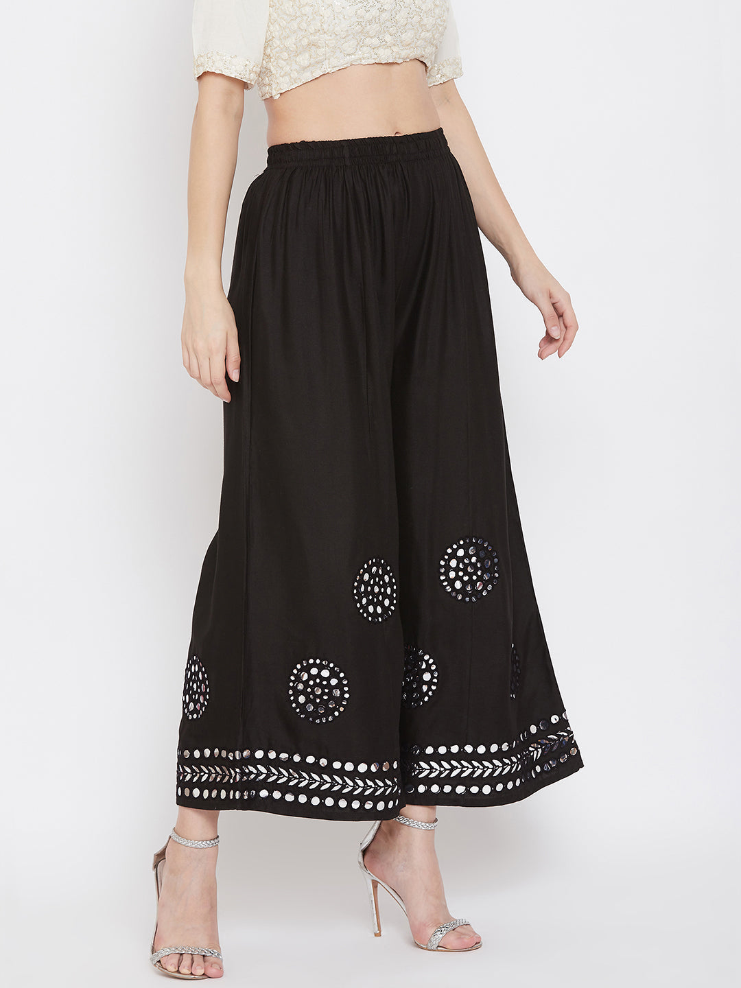 Clora Black Mirror Work Rayon Sharara