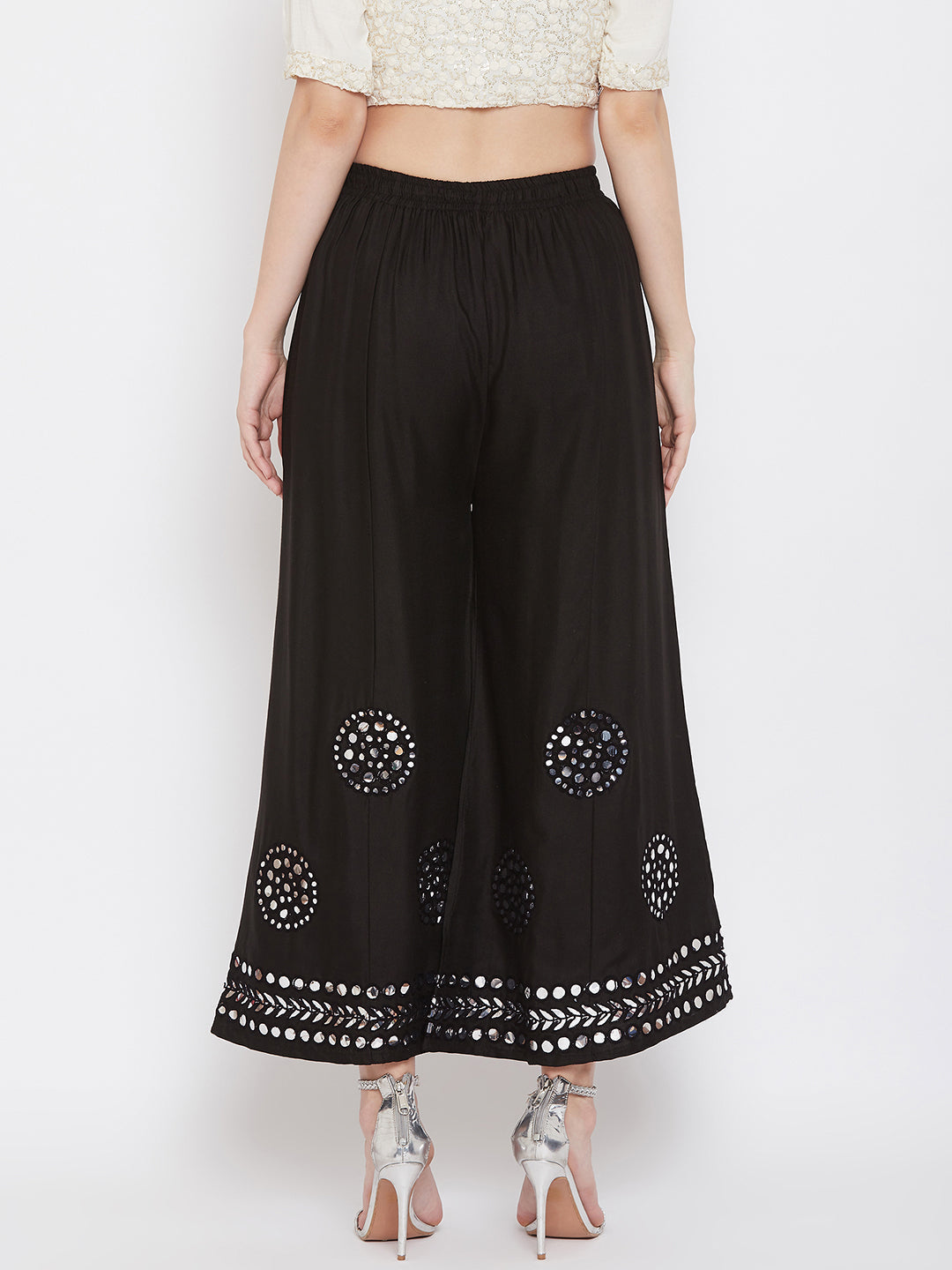 Clora Black Mirror Work Rayon Sharara
