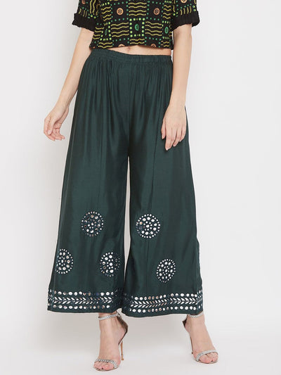 Bottle Green Mirror Work Rayon Sharara