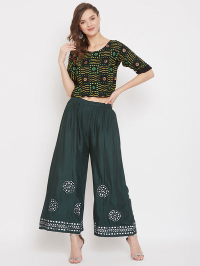 Bottle Green Mirror Work Rayon Sharara