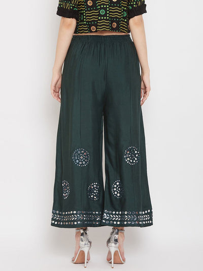 Clora Bottle Green Mirror Work Rayon Sharara