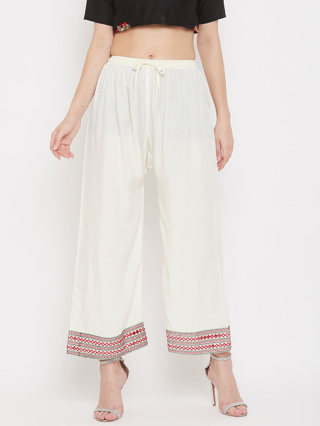 Clora Cream Hem Design Straight Palazzo