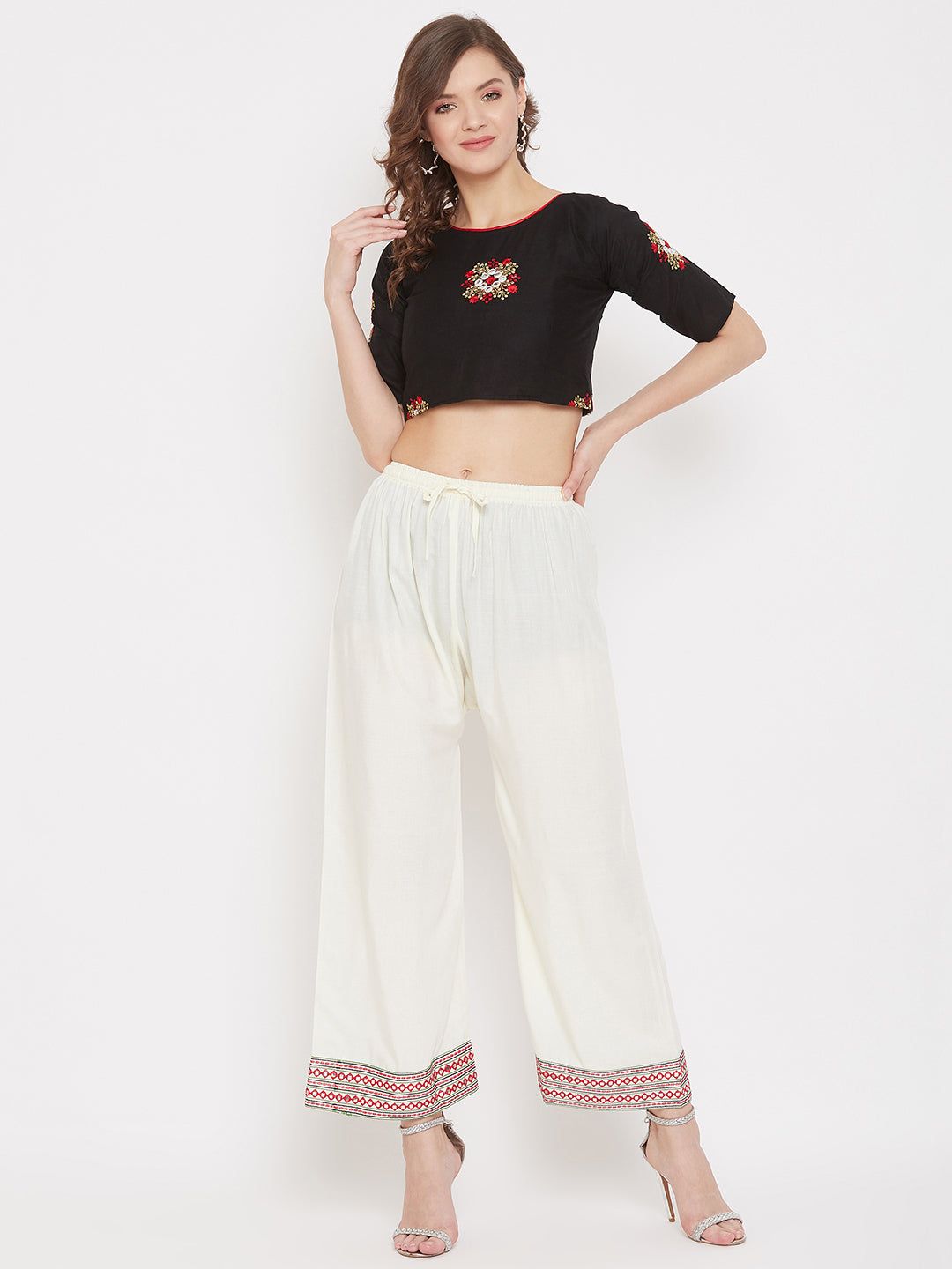 Clora Cream Hem Design Straight Palazzo