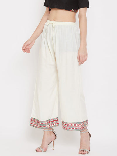 Clora Cream Hem Design Straight Palazzo