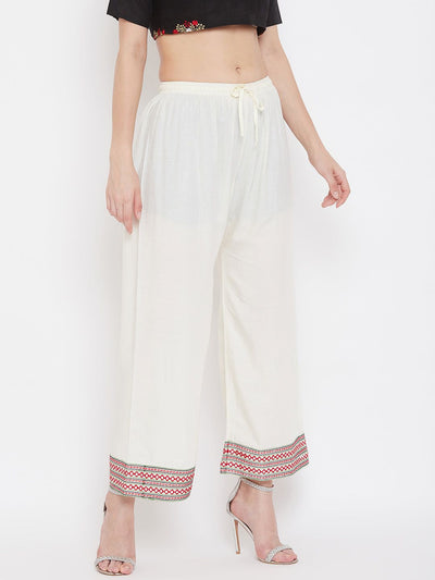 Clora Cream Hem Design Straight Palazzo