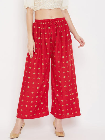 Clora Red Printed Rayon Palazzo