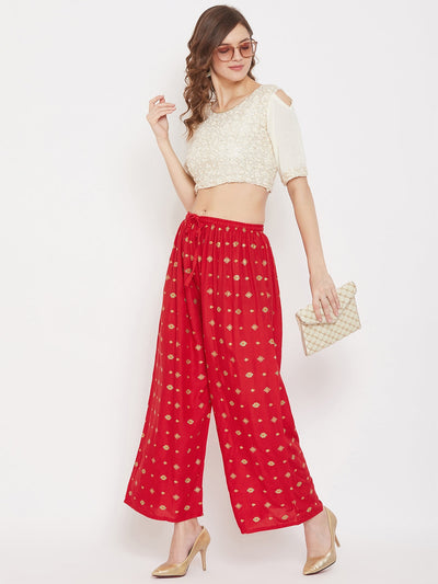 Clora Red Printed Rayon Palazzo