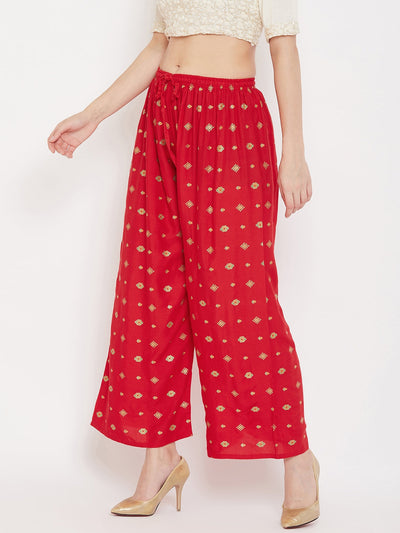 Clora Red Printed Rayon Palazzo