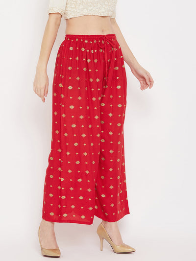 Clora Red Printed Rayon Palazzo