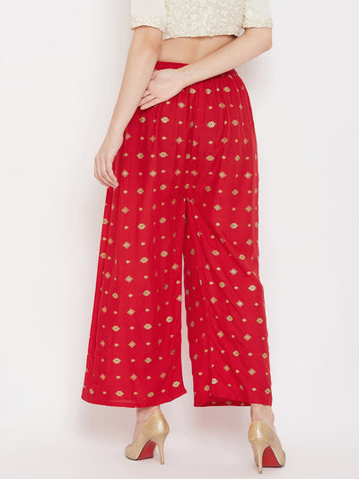 Clora Red Printed Rayon Palazzo