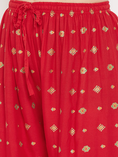 Clora Red Printed Rayon Palazzo