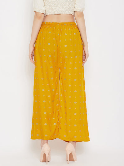 Mustard printed rayon palazzo with elegant design.