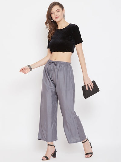Clora Grey Straight Solid Palazzo