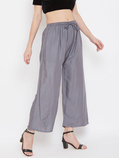 Clora Grey Straight Solid Palazzo