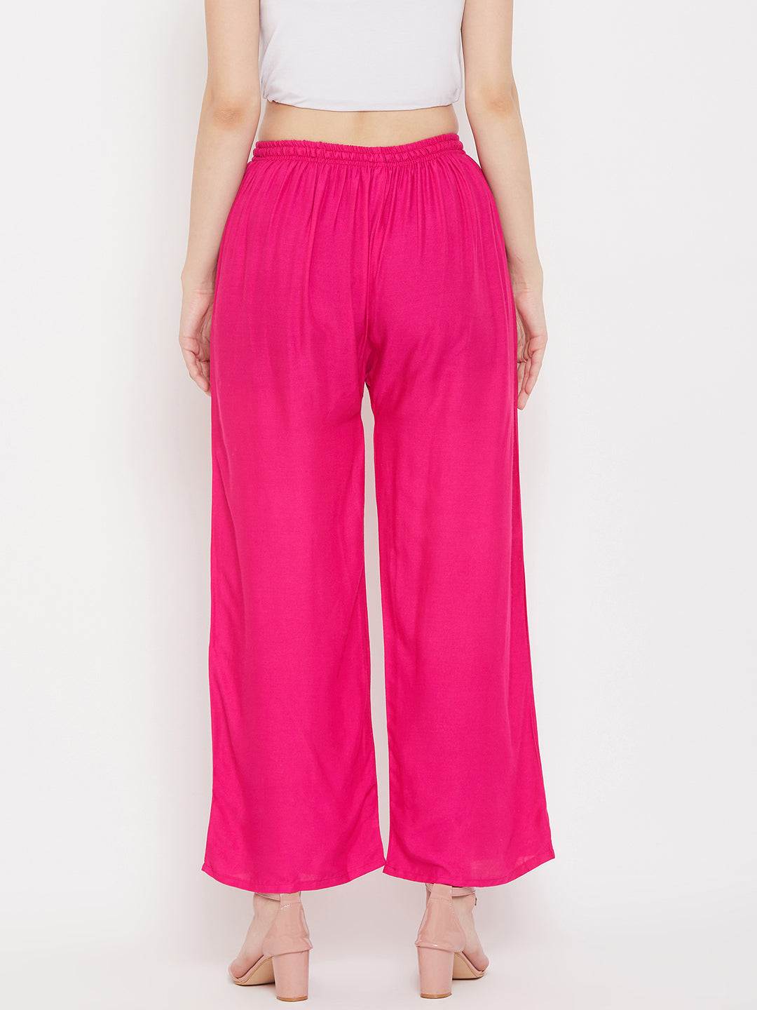 Magenta straight solid palazzo, comfortable rayon fabric.