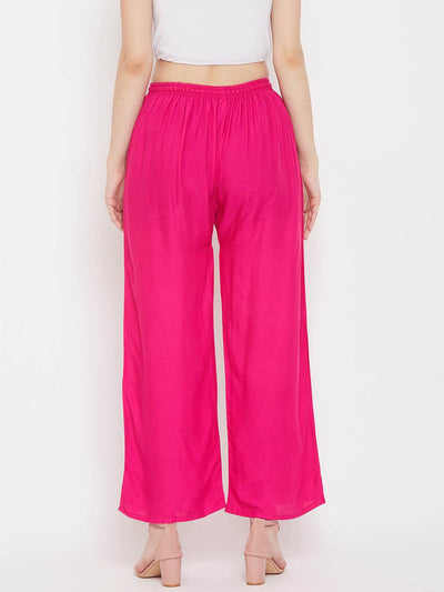 Magenta straight solid palazzo, comfortable rayon fabric.