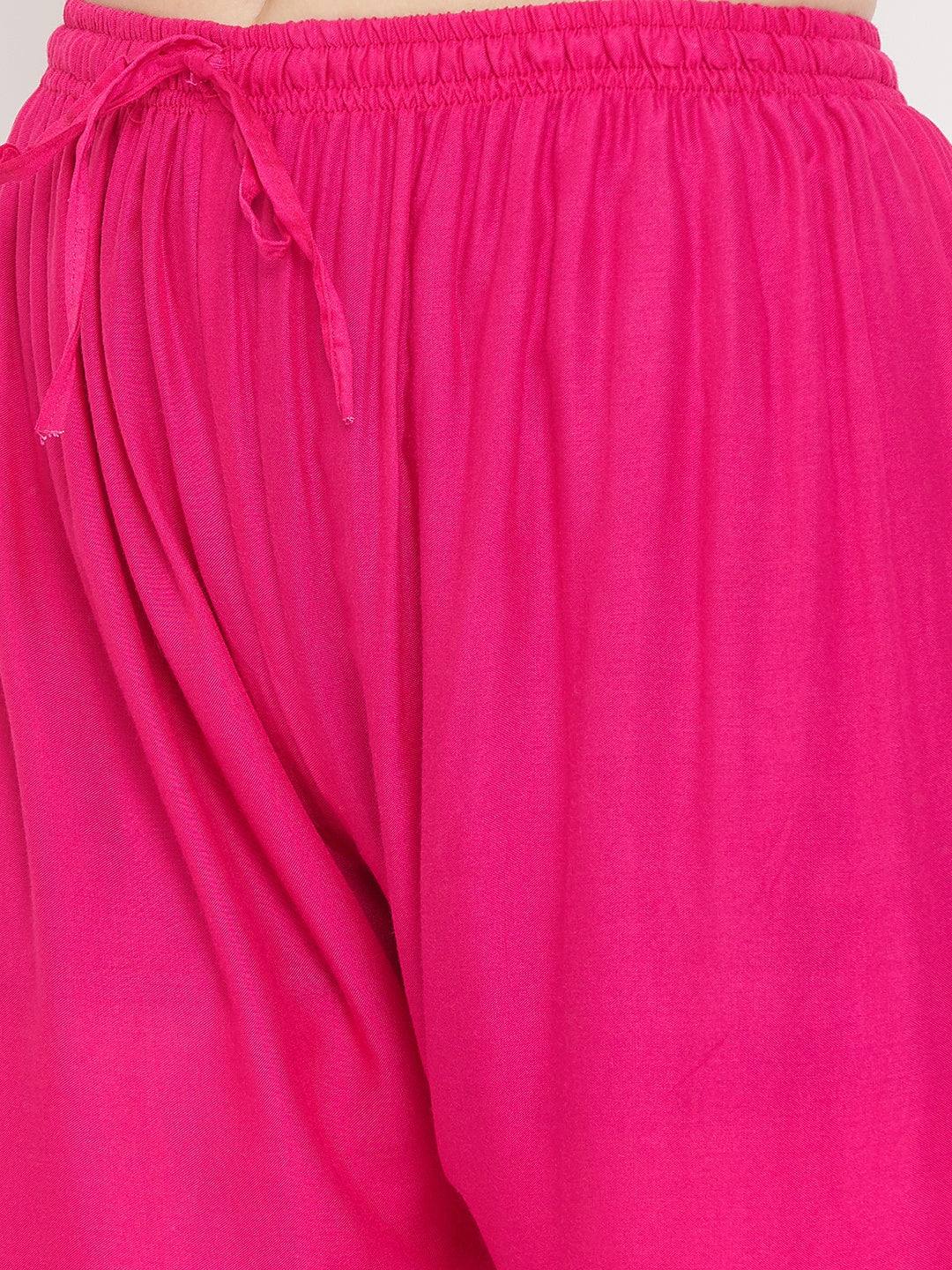 Magenta straight solid palazzo, lightweight and comfortable rayon fabric.