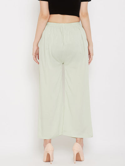 Pista green straight solid palazzo from Clora, comfortable and lightweight rayon fabric.