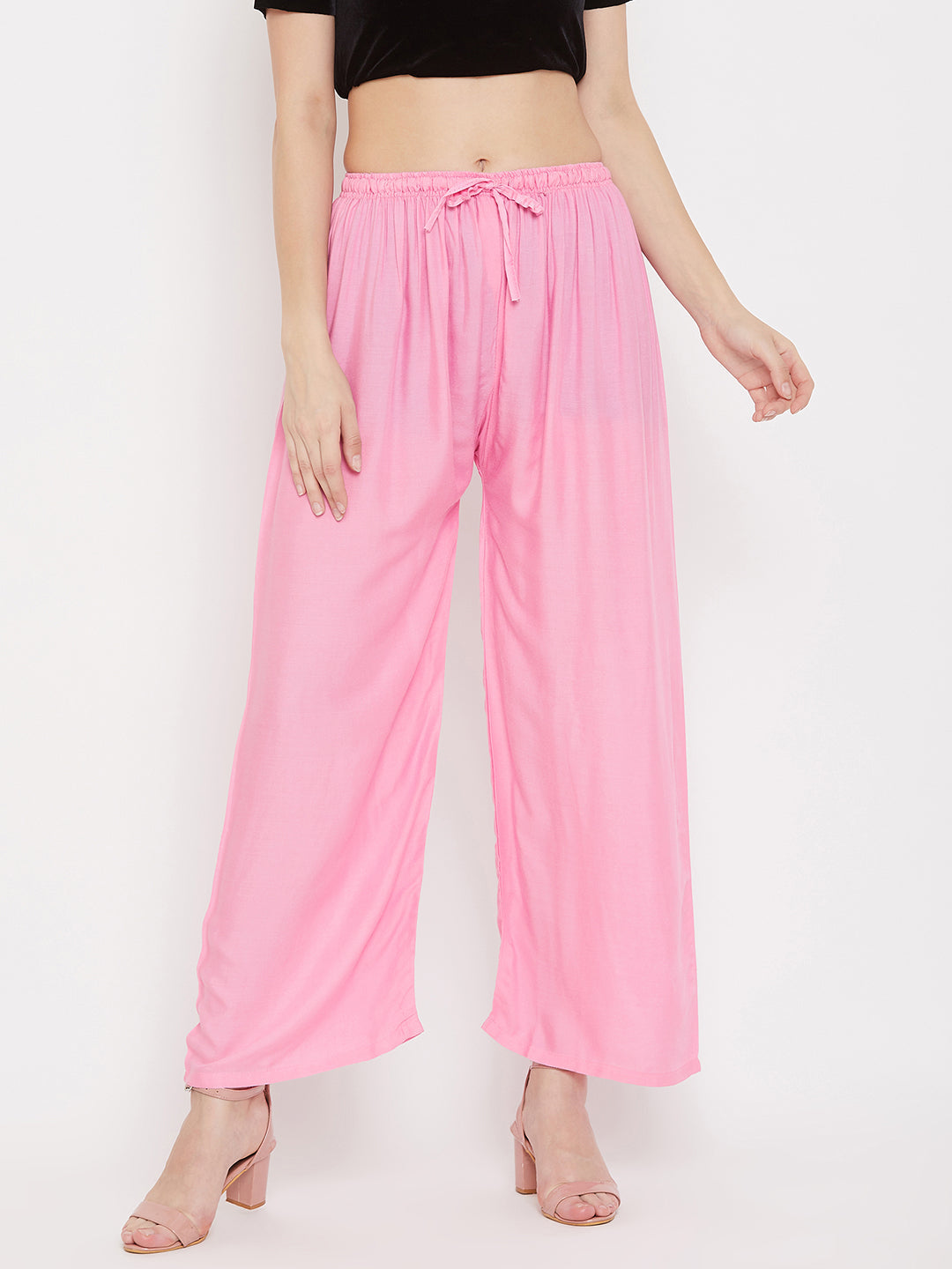 Clora Baby Pink Straight Solid Palazzo