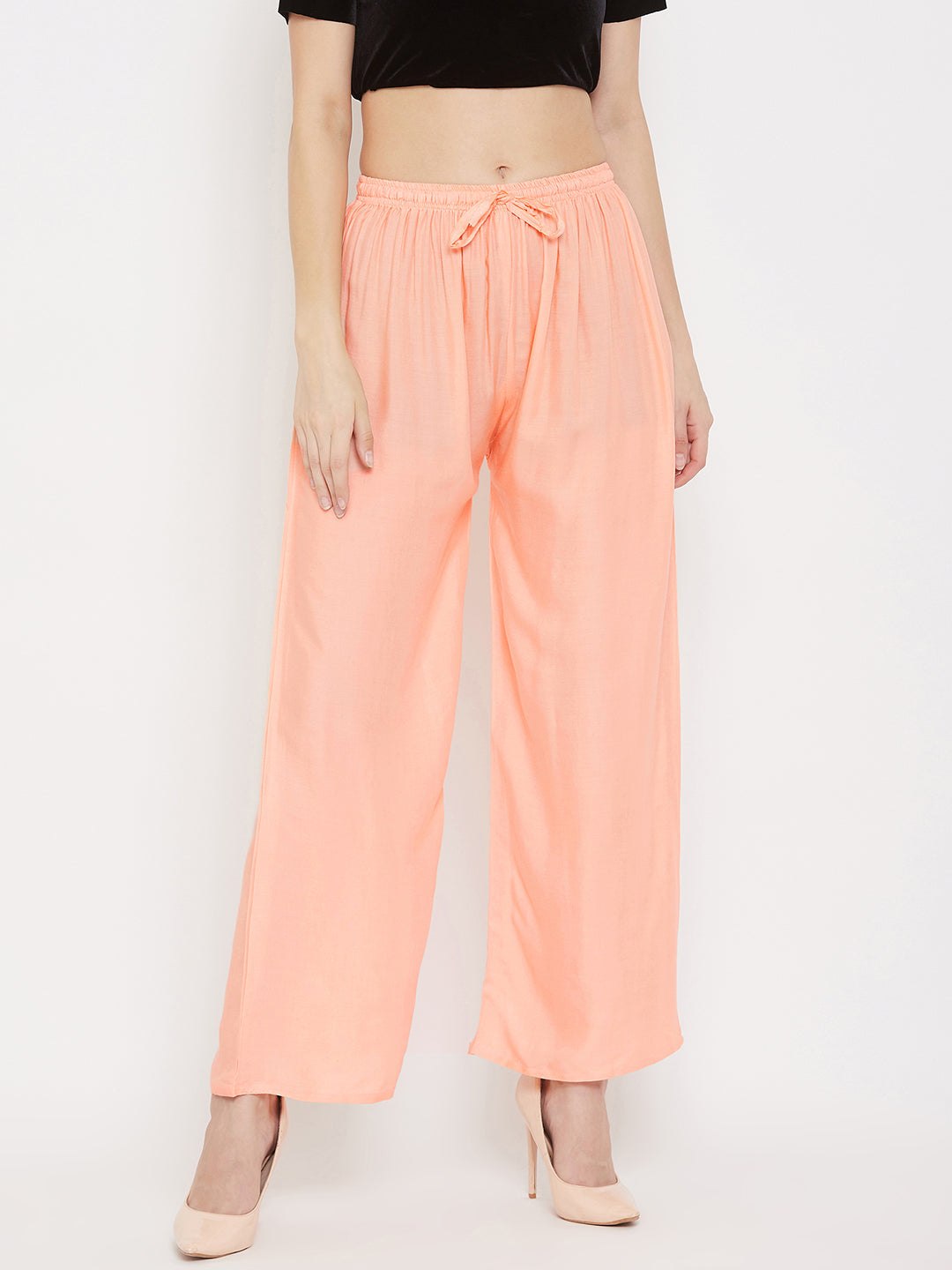 Clora Peach Straight Solid Palazzo